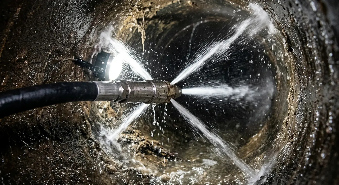 High-pressure hydro jetting nozzle cleaning sewer pipe for Trenchless Sewer Repair in Margate